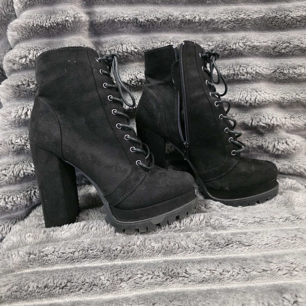 Black Lace-Up Ankle Boots